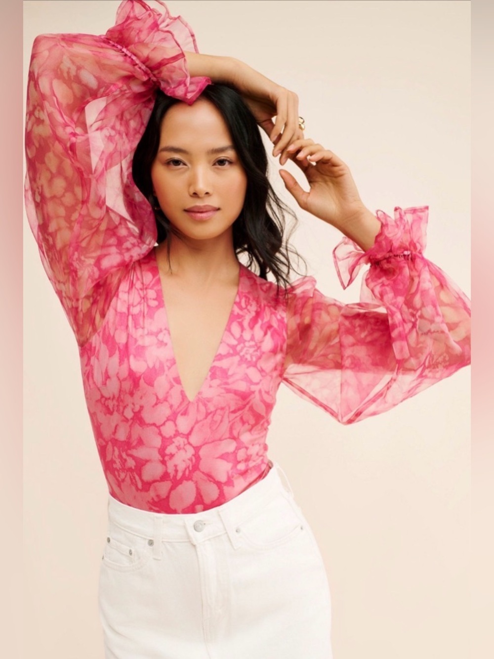 Hutch by Anthropologie V-Neck Puff Sleeve Bodysuit